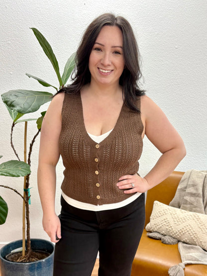 Brown Button Down Sweater Vest