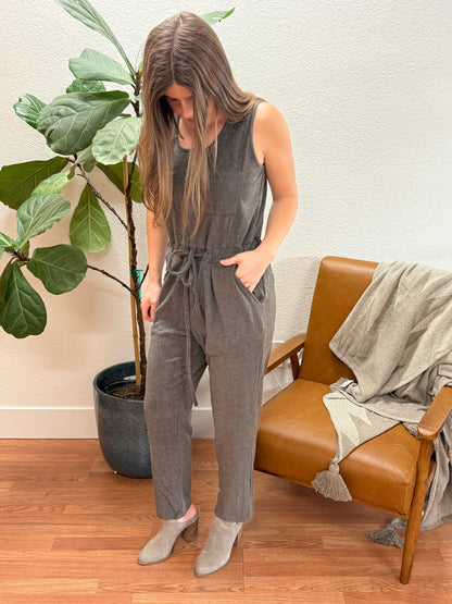 Charcoal Knit Zip Up Romper