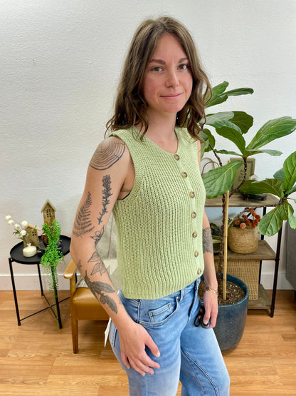 Olive Sleeveless Button Down Cardigan