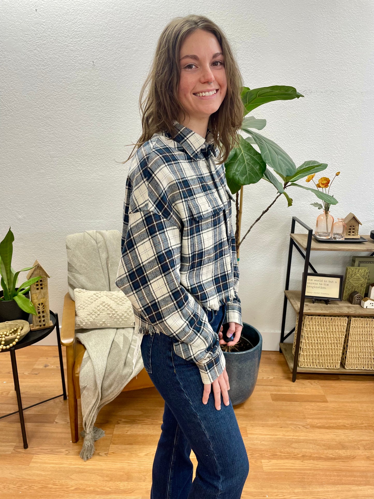 Navy Classic Plaid Button Up - Terra Cottage