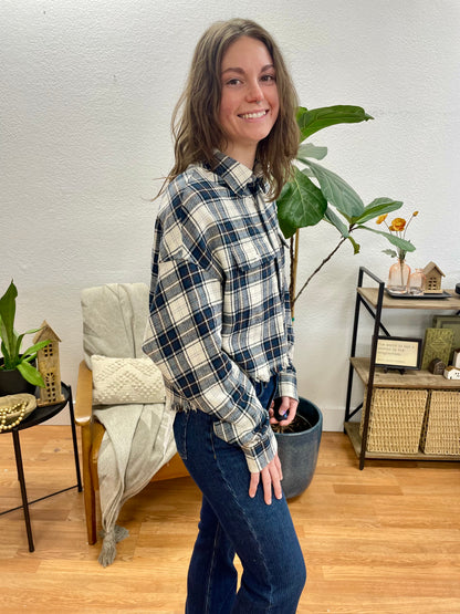 Navy Classic Plaid Button Up - Terra Cottage