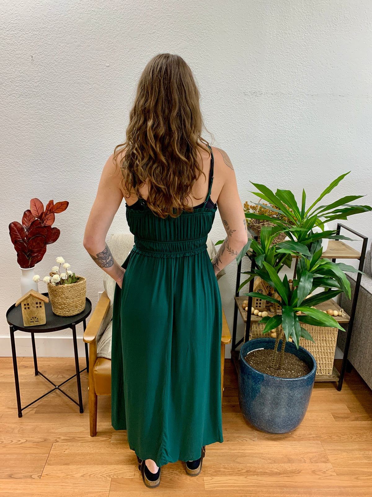 Forest Green Smocked Maxi Dress