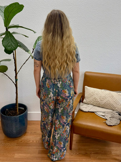 Green Print Wide Leg Pants