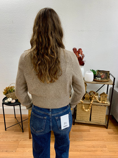 Taupe Round Neck Cardigan