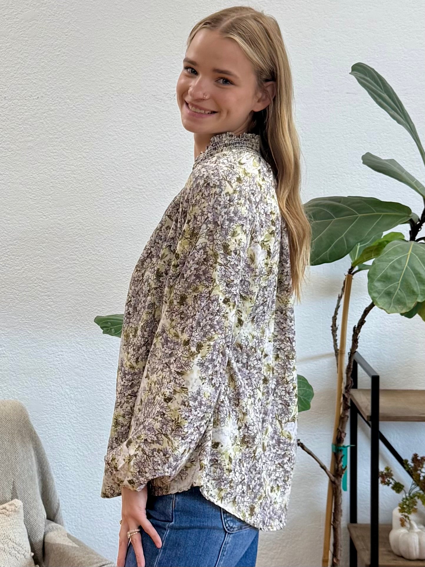 Purple/Olive Floral Blouse