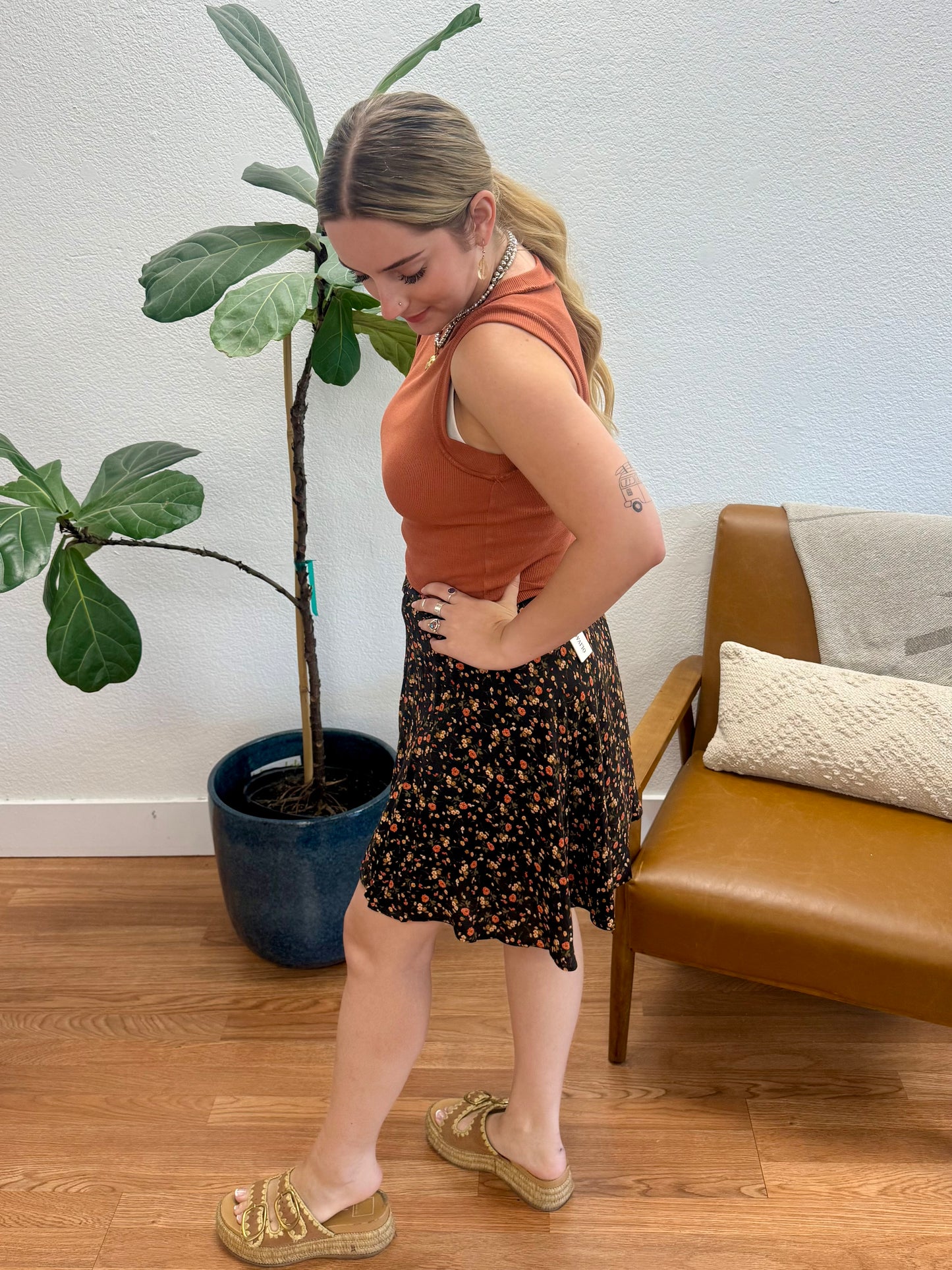 Orange Florals Side Tie Skirt