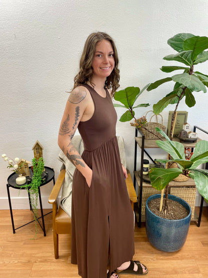 Chocolate Front Slit Midi Dress