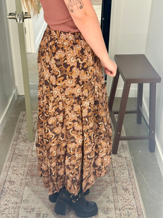 Plum Printed Midi Skirt