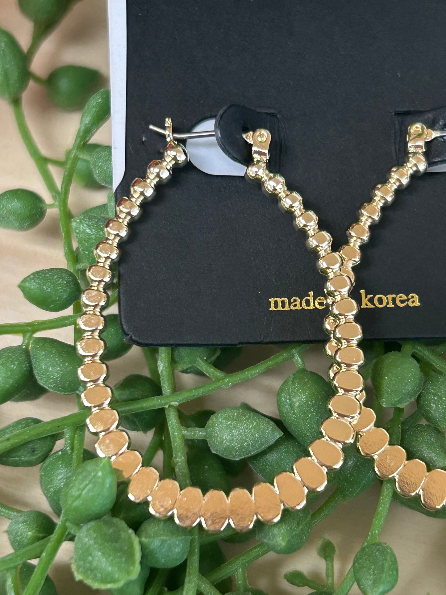 Solid Beaded Oval Latch Hoop Earrings