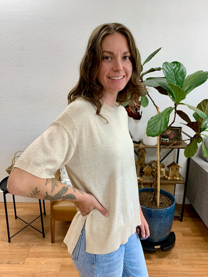 Oatmeal Wool Blend Boxy Knit Top