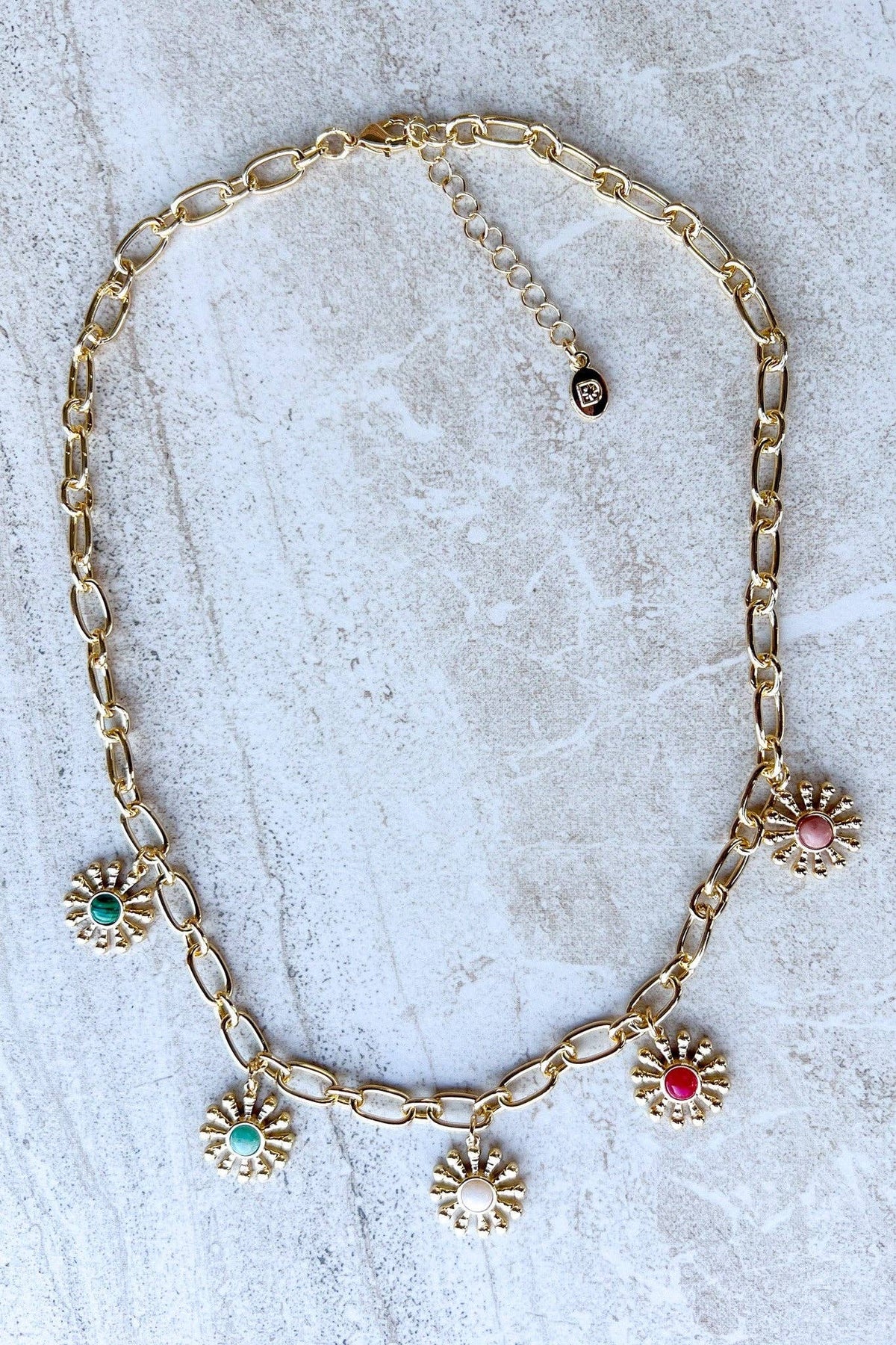 Flower Gem Charm Necklace