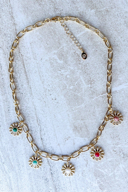 Flower Gem Charm Necklace