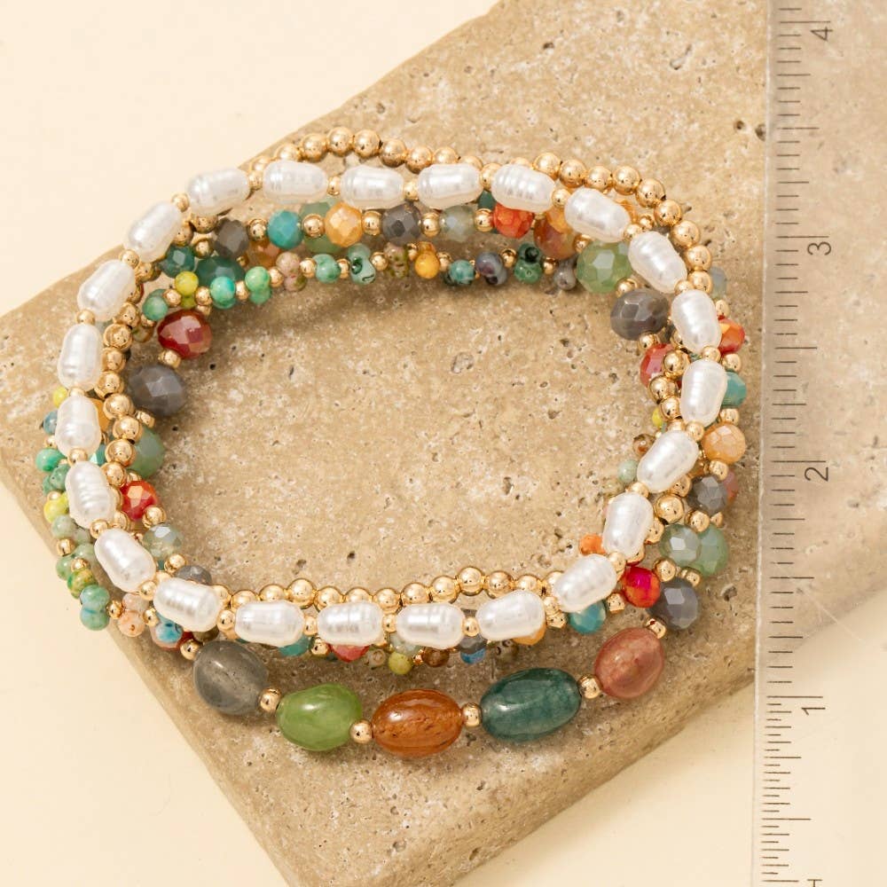 Pearl Faceted And Metallic Beaded Bracelet Set