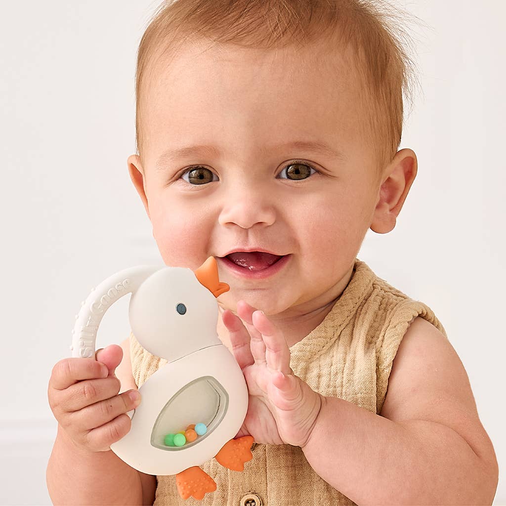 Silicone Teether with Rattle: Goose