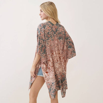 Olive Green Floral Pattern Kimono