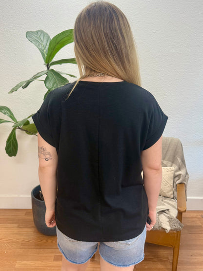 Black Modal Rolled Sleeve Tee