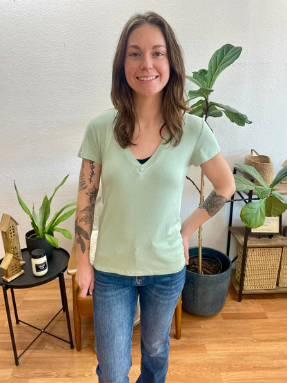 Sage Classic Slim V Neck Tee