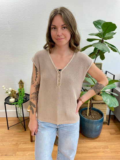 Khaki Knit Henley Top
