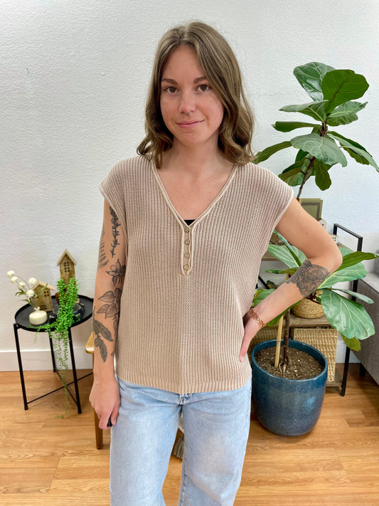 Khaki Knit Henley Top