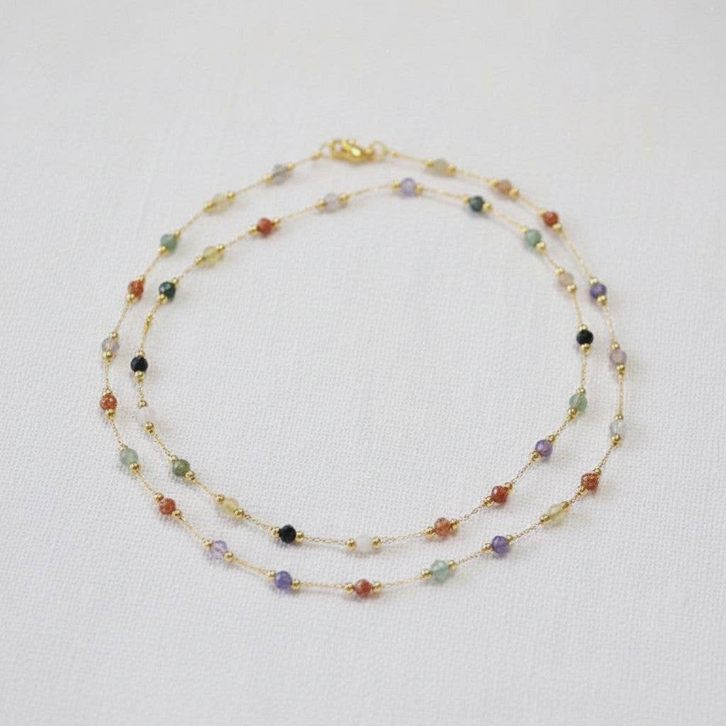 Colorful Bead Necklace with Gold Chain