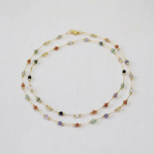 Colorful Bead Necklace with Gold Chain