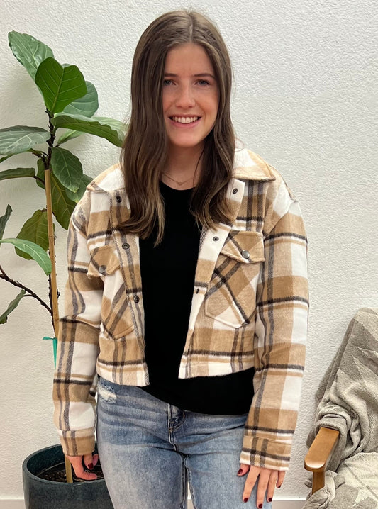Camel Cropped Button Down Jacket