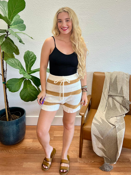 Mustard Striped Lounge Shorts