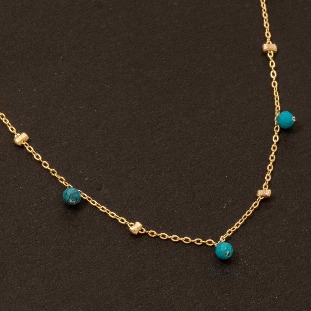 Turquoise Dainty Mix Bead Charm Necklace - Terra Cottage
