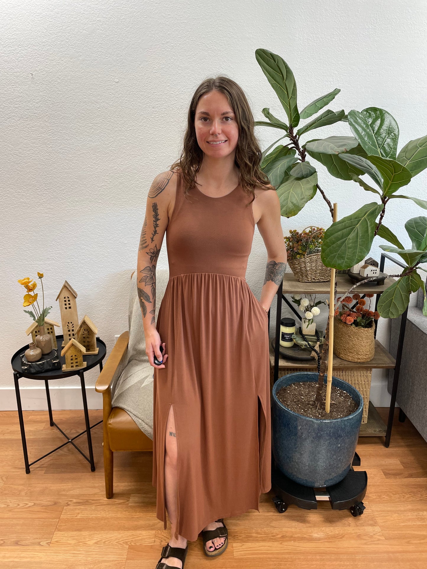 Nutshell Front Slit Midi Dress