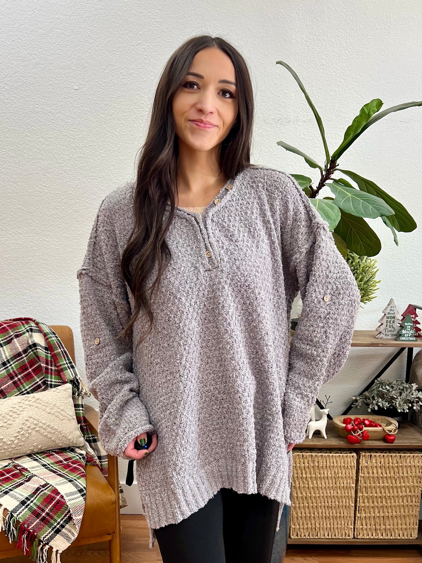 Grey Cuff Sleeve Sweater