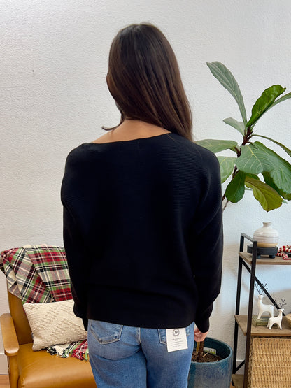 Black Ribbed Dolman Sweater