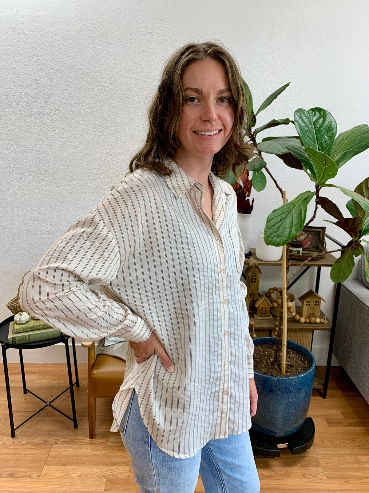 Khaki Striped Long Sleeve Shirt