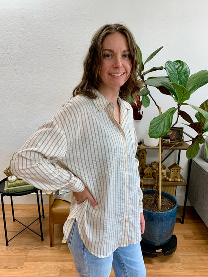 Khaki Striped Long Sleeve Shirt