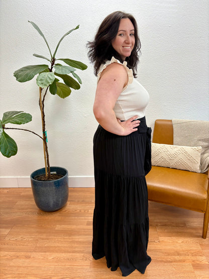 Black Wide Leg Tiered Flare Pants
