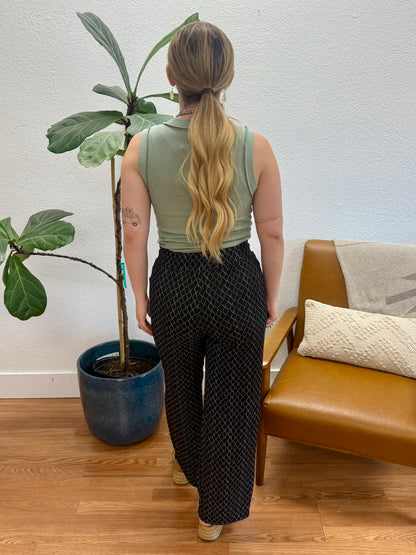 Black Geometric Ribbed Pants