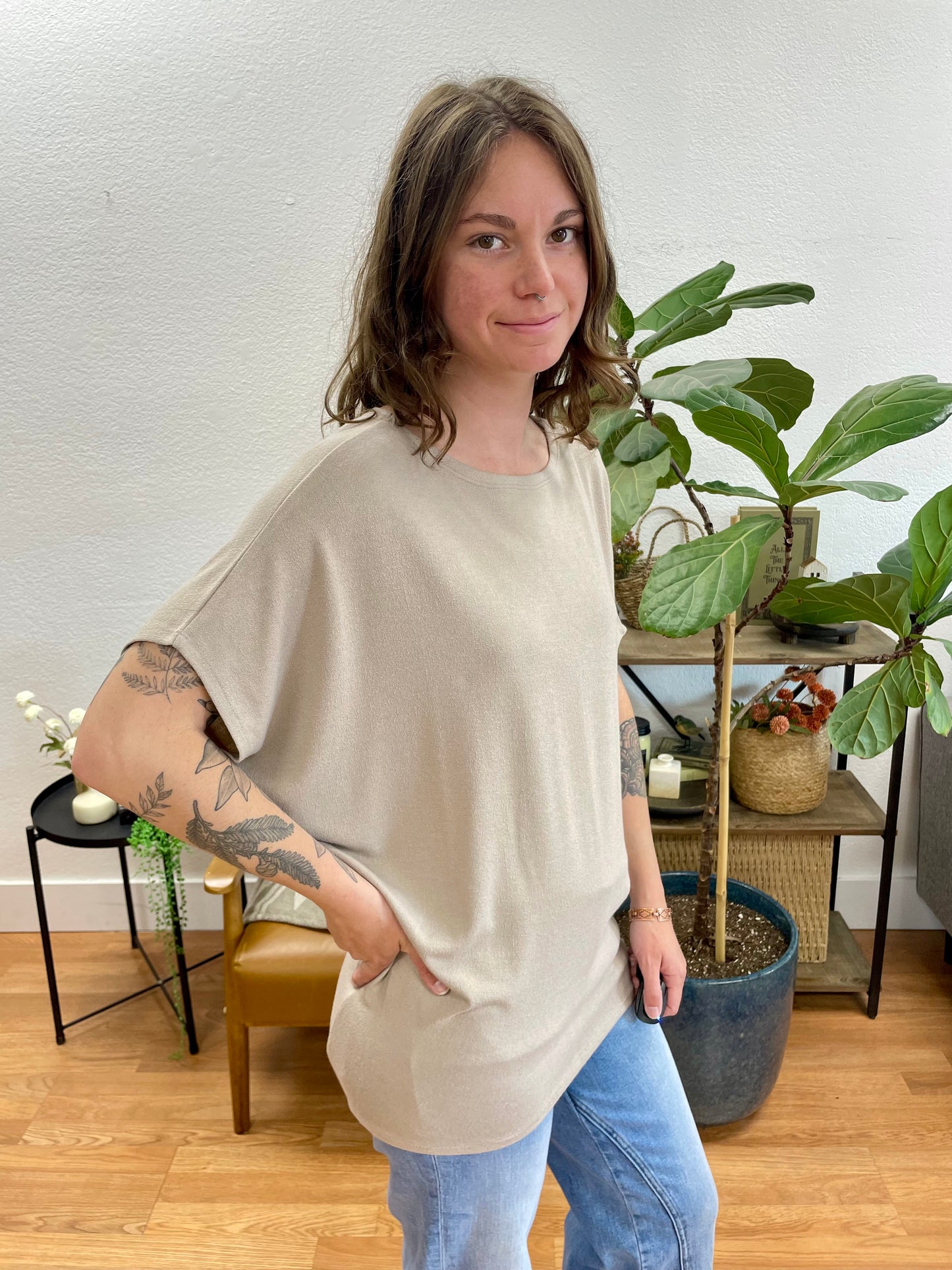 Mocha Dolman Sleeve Boat Neck Top