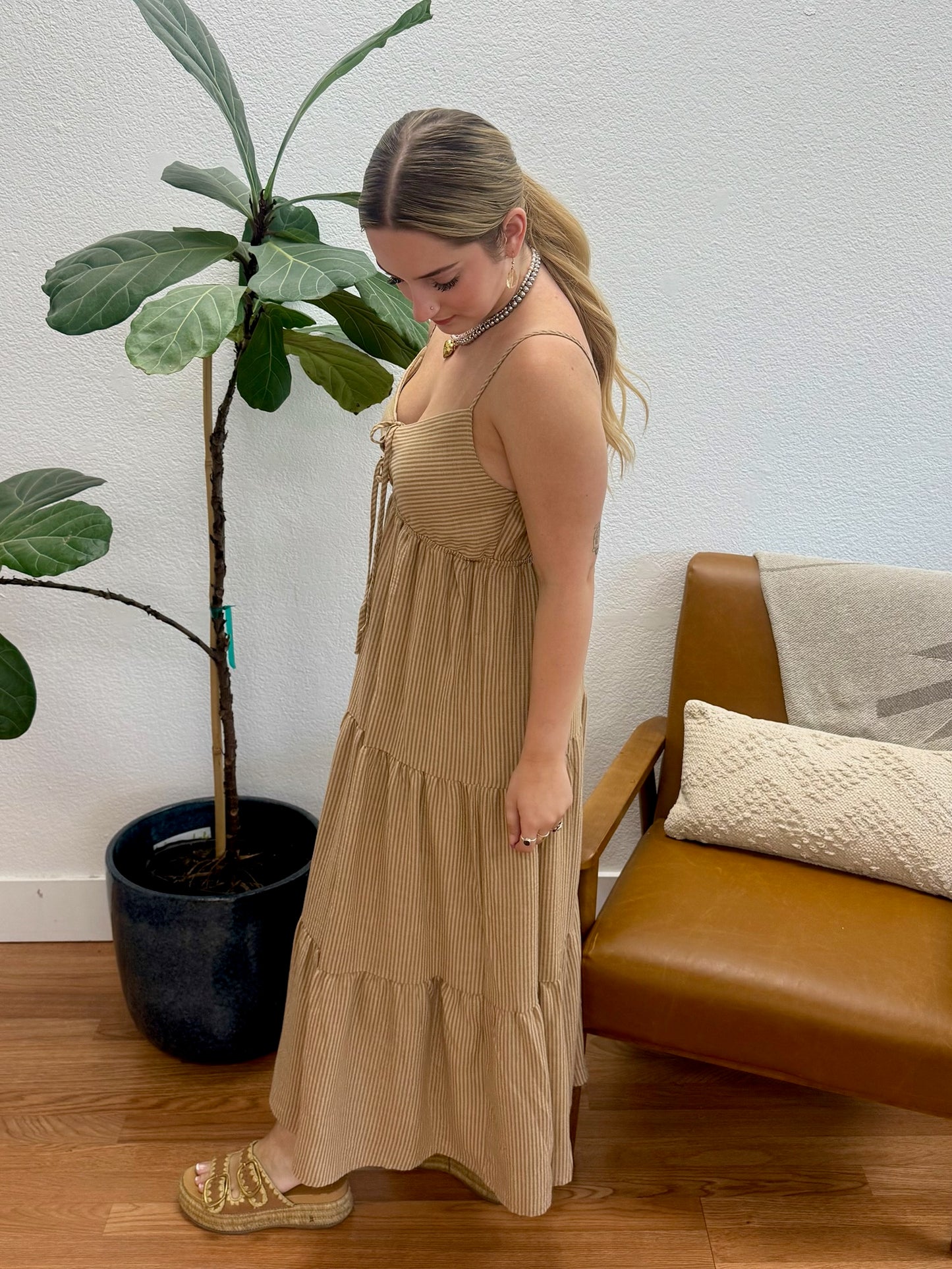 Khaki Stripe Midi Sundress