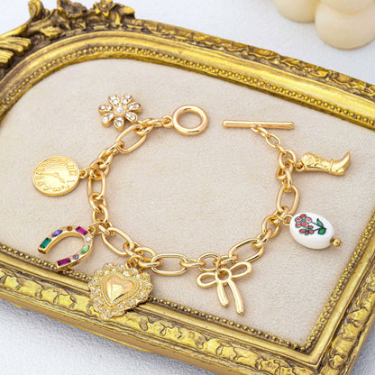 Vintage Inspired Boot Heart Charm Link Bracelet