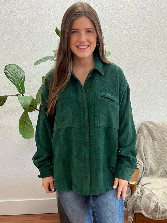 Hunter Green Corduroy Button Up