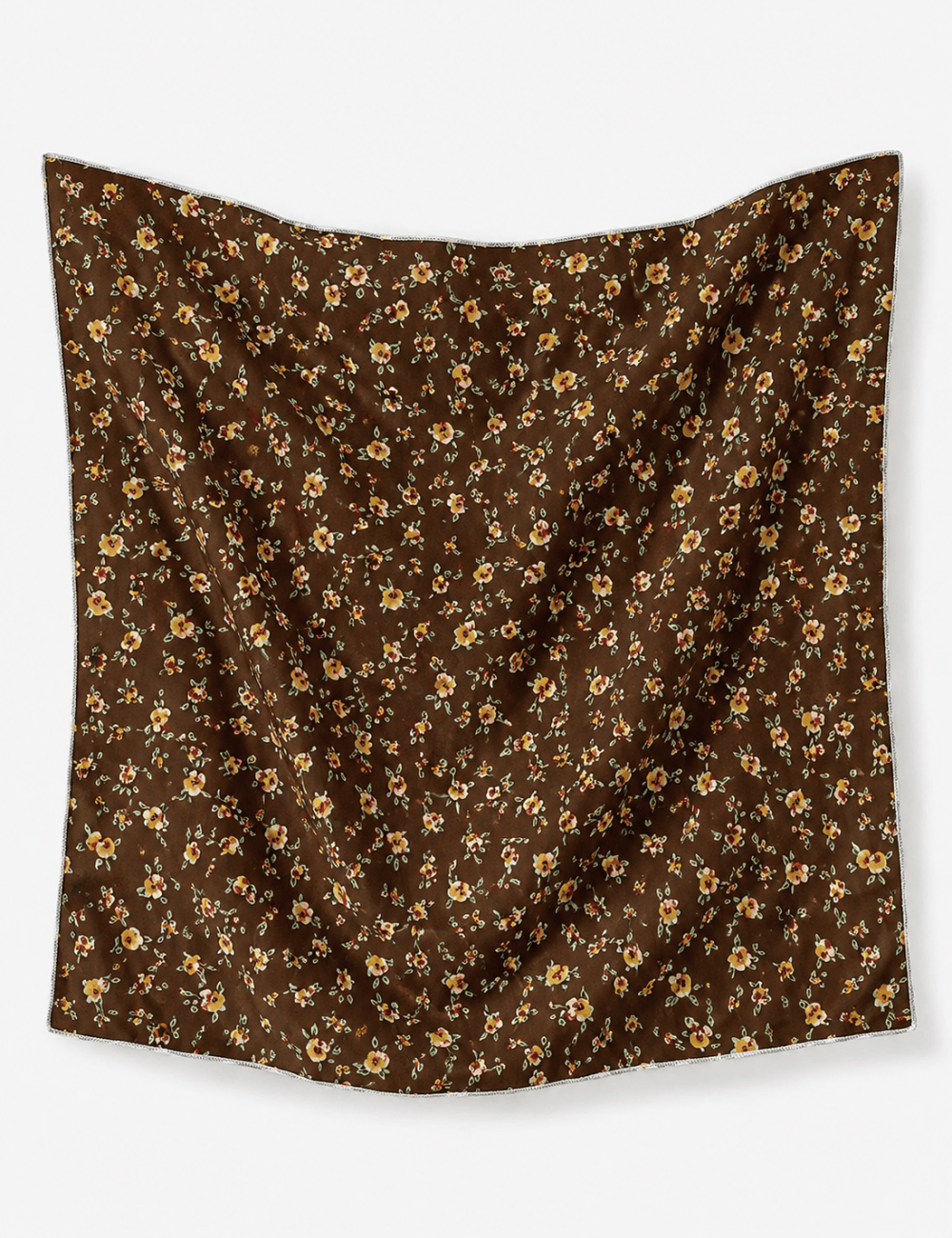 Coffee Floral Print Square Neck Scarf