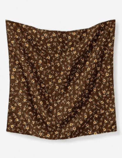 Coffee Floral Print Square Neck Scarf