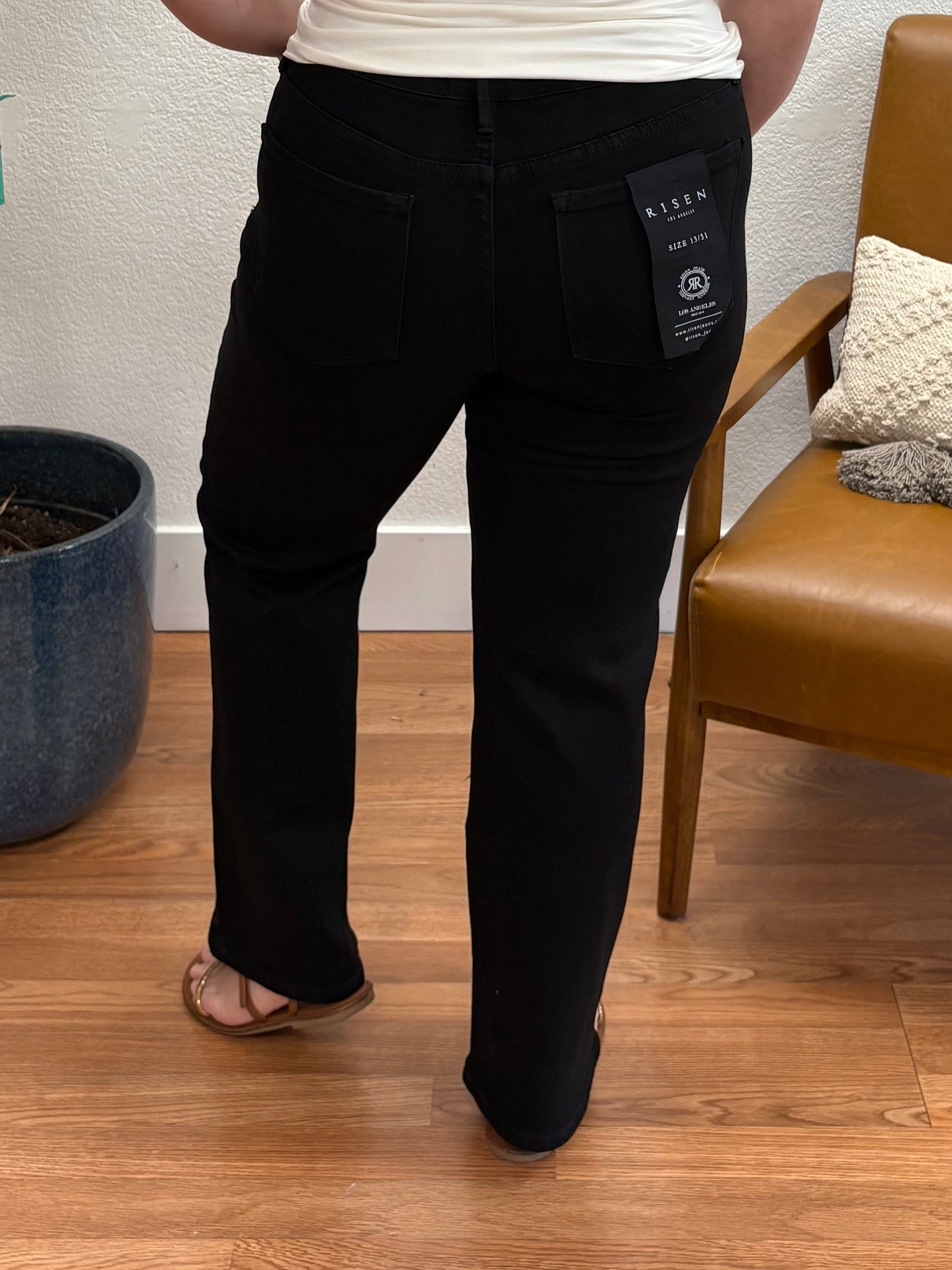 RISEN Black Mid Rise Crop Straight Jeans