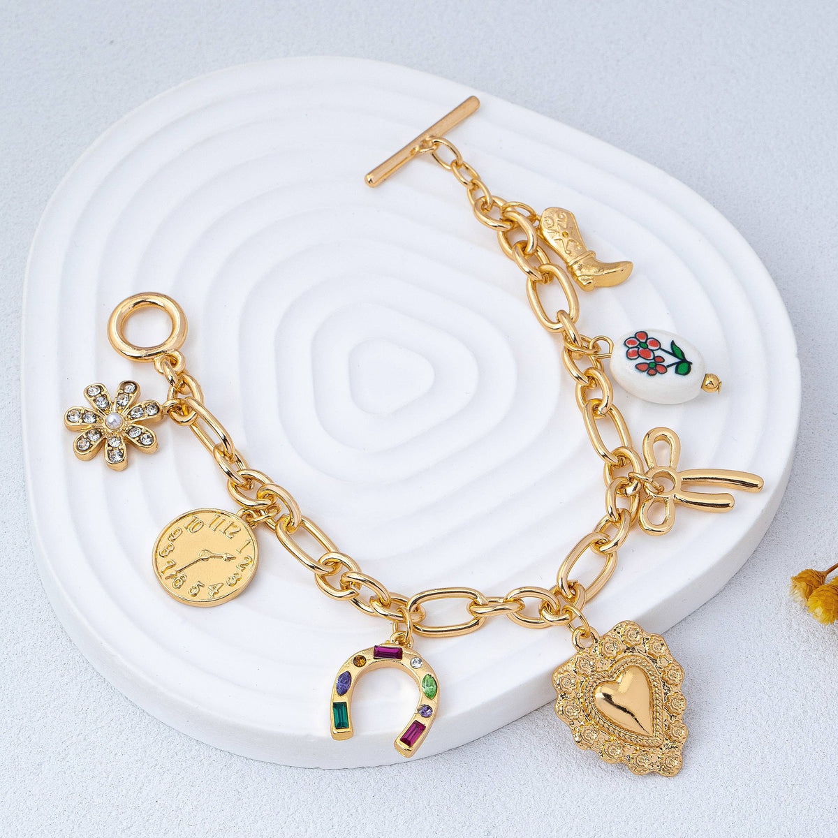 Vintage Inspired Boot Heart Charm Link Bracelet