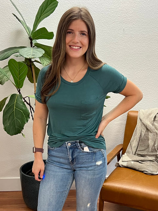 Green Dolman Pocket Tee