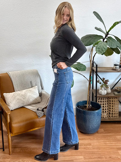 RISEN Curved Seam Wide Leg Jeans