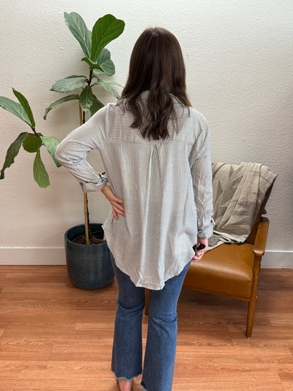 Black Striped Pocket Button Down