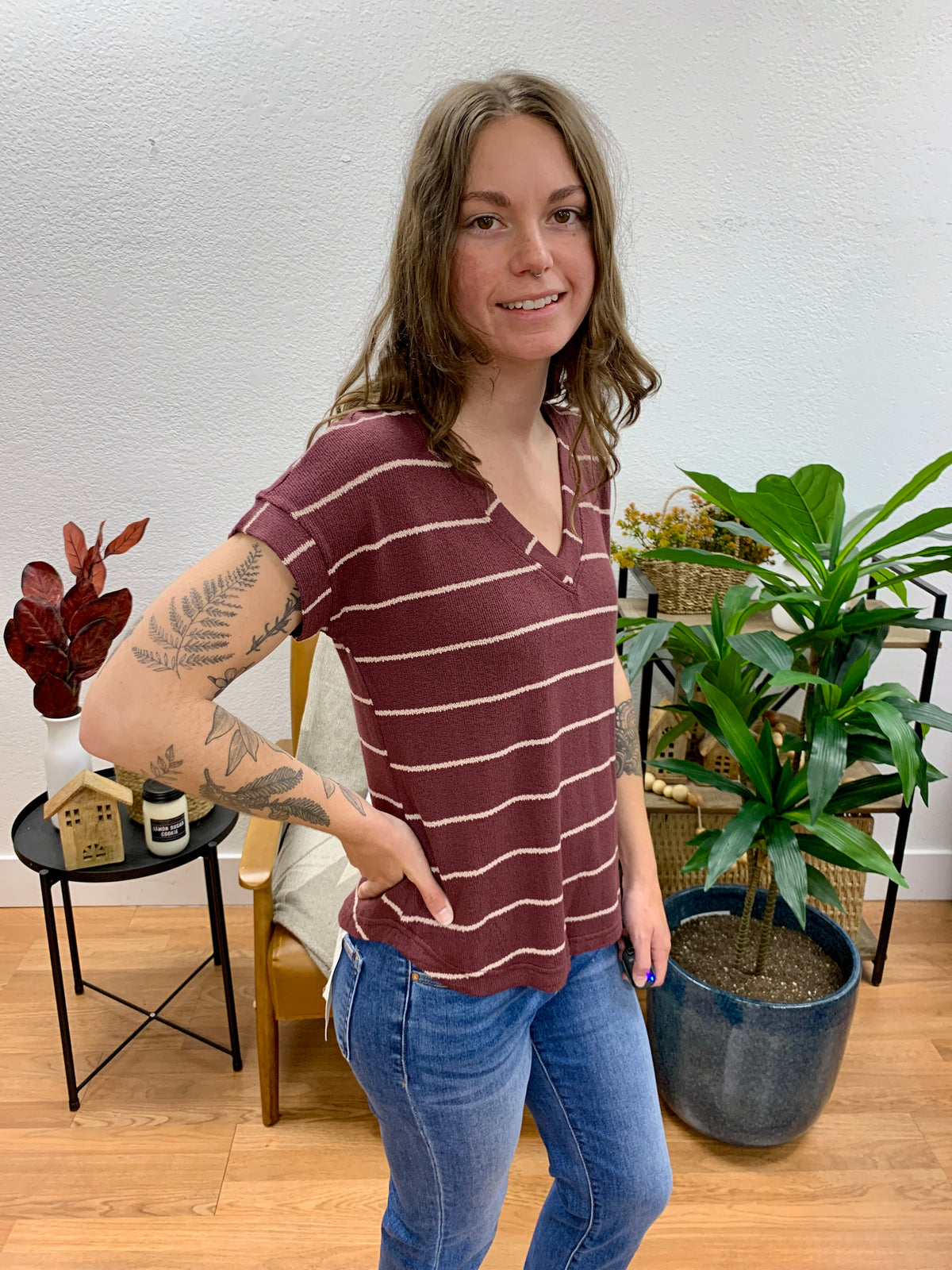 Burgundy Stripe Knit Top