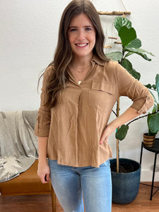 Taupe Tab Sleeve Lightweight Blouse