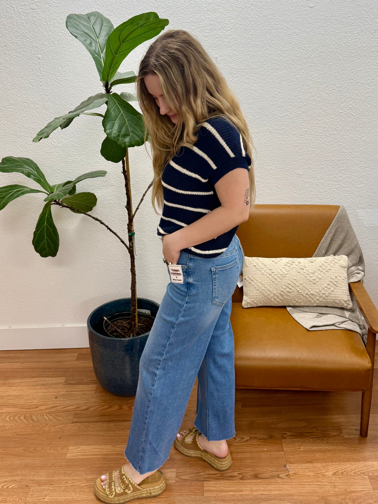 RISEN Medium Mid Rise Front Slit Jeans