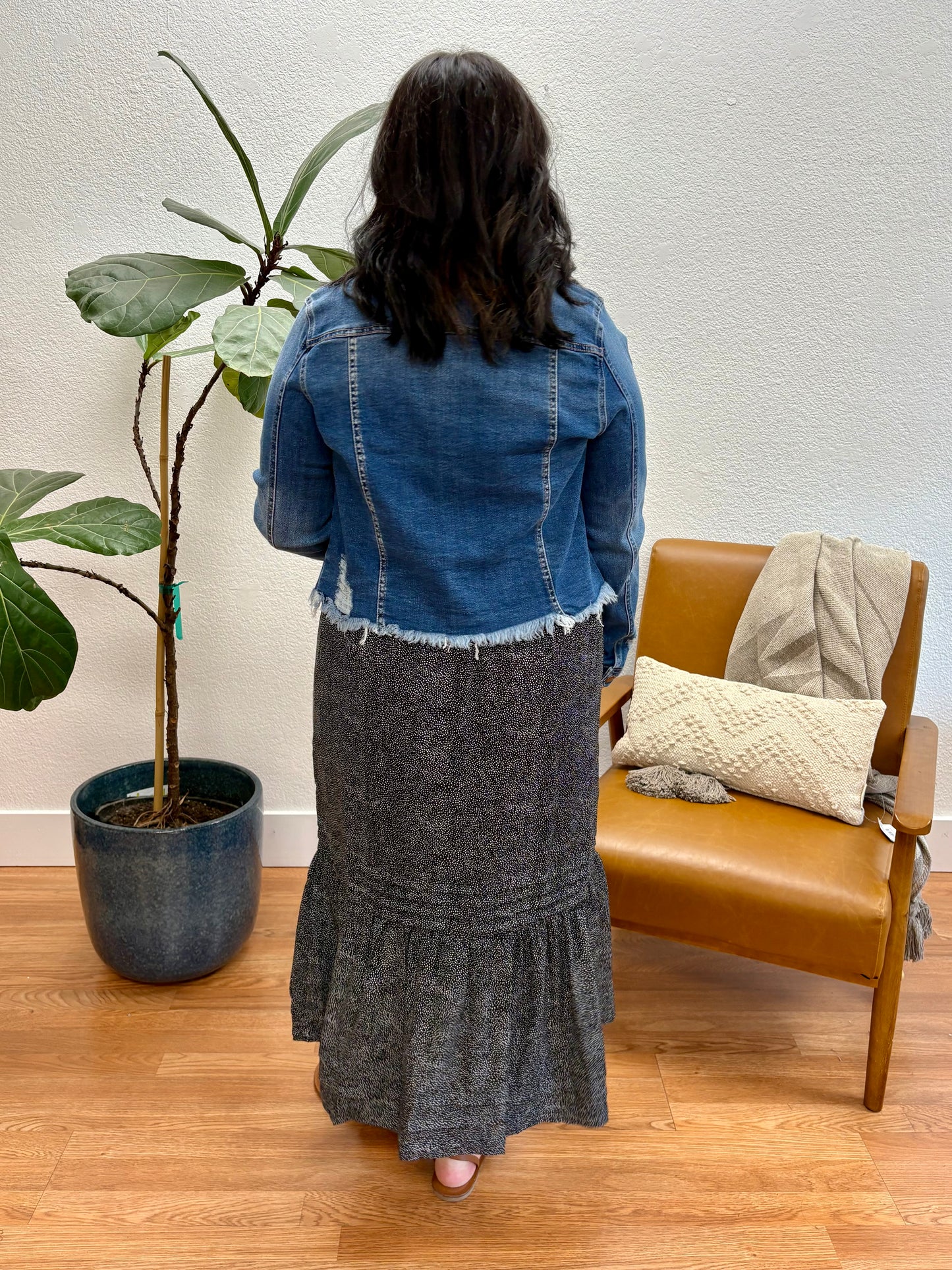 Medium Distressed Vintage Frayed Hem Jacket